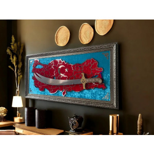Türkiye Haritalı Kılıçlı Tablo 40x80 cm